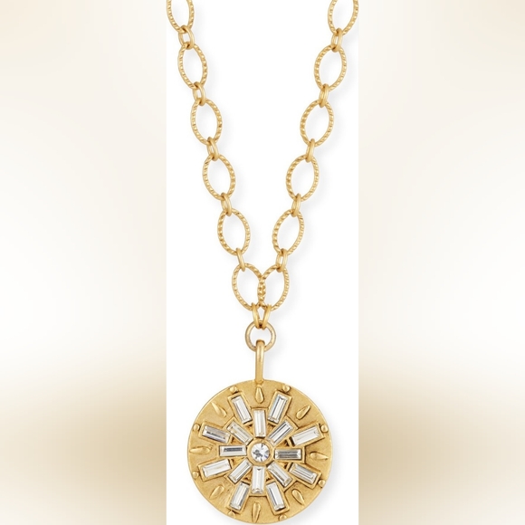 Sequin Crystal Baguette Burst Talisman Pendant & Gold Chain - Picture 5 of 5